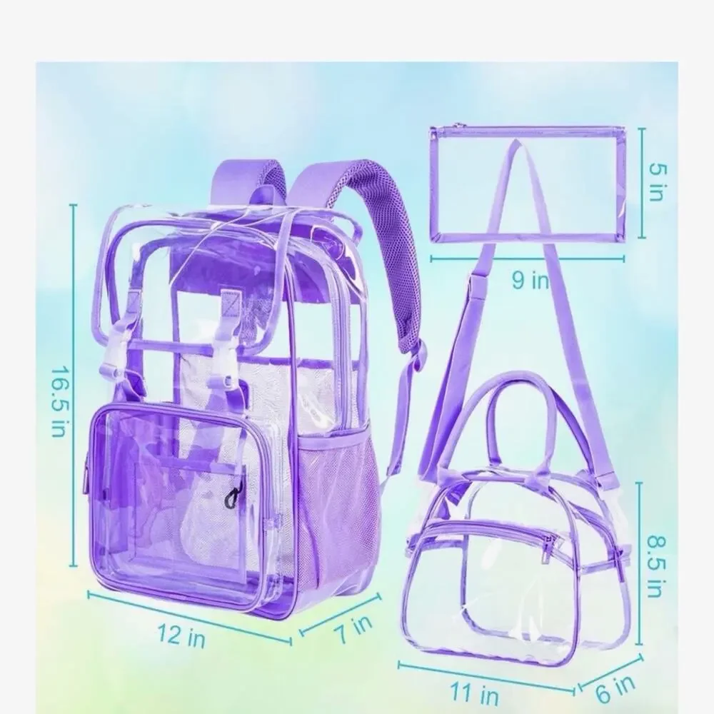 Purple Transparent Backpack and Bag Set - Picture 2 of 10